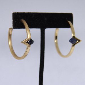 House of Harlow Gold and Dark Blue Hoop Earrings